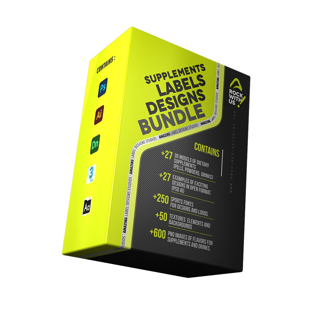 Supplement Labels design Bundle 3D models of Supplements bottles