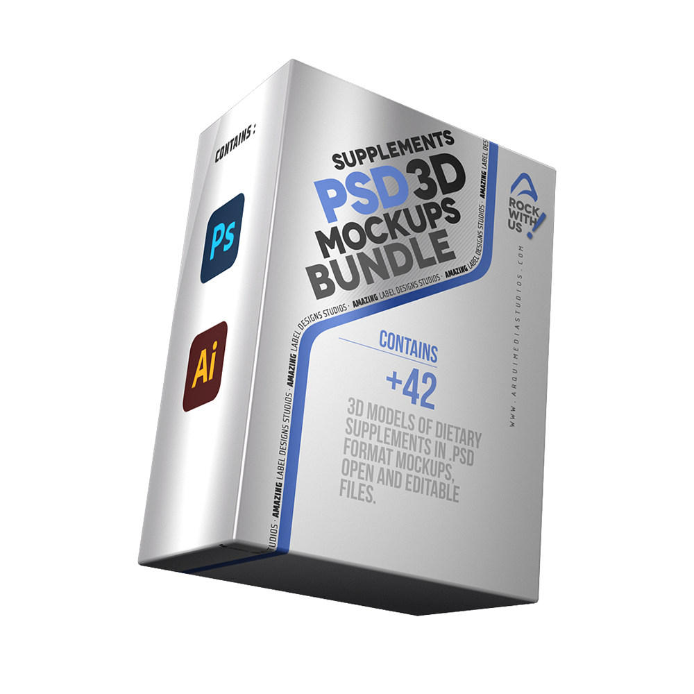 3D models of dietary supplements in .PSD format, Mockups Bundle