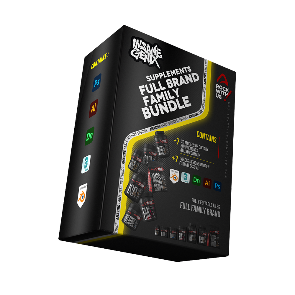 Supplements Full Brand Family Bundle 3D Mockups